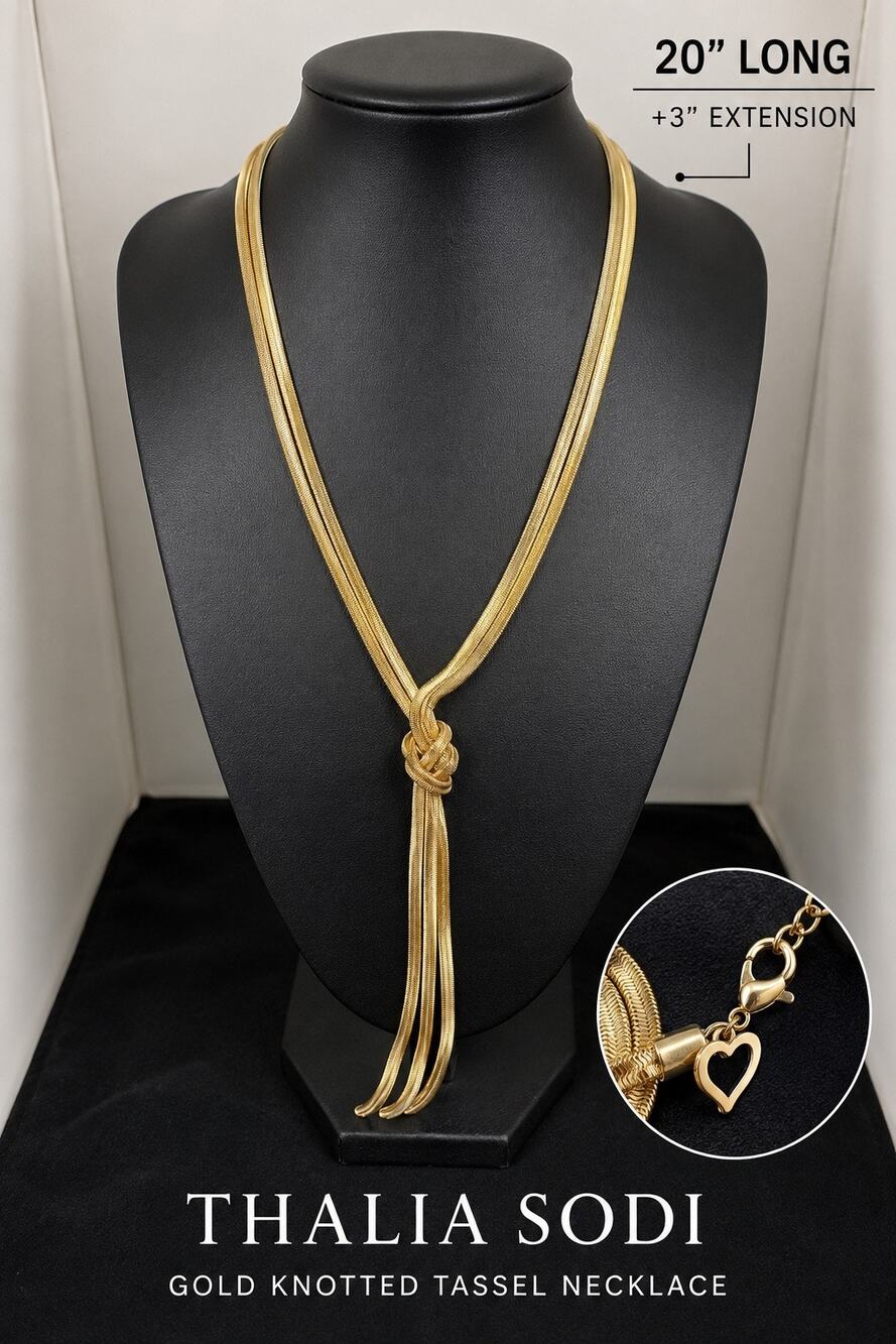 Thalia Sodi Gold Knotted Tassel Necklace Statement Jewelry NWT